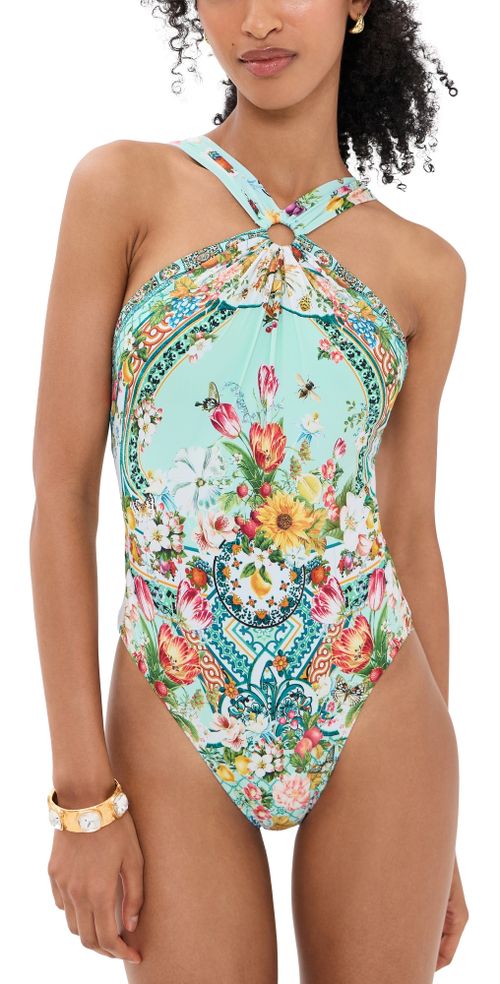 Diamond Neck Thick Strap One Piece Swimsuit with Rings Magic Of The Mercado