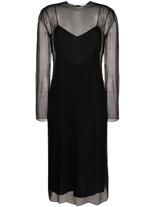 Layered semi-sheer silk midi dress - Black