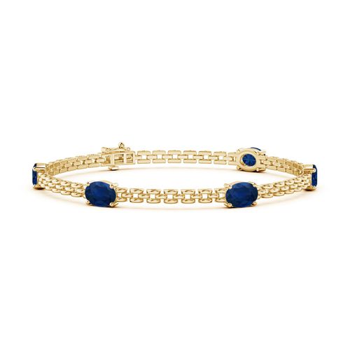 Angara 4.25 Carats Five Stone Oval Sapphire Station Link Bracelet in 14K Yellow Gold