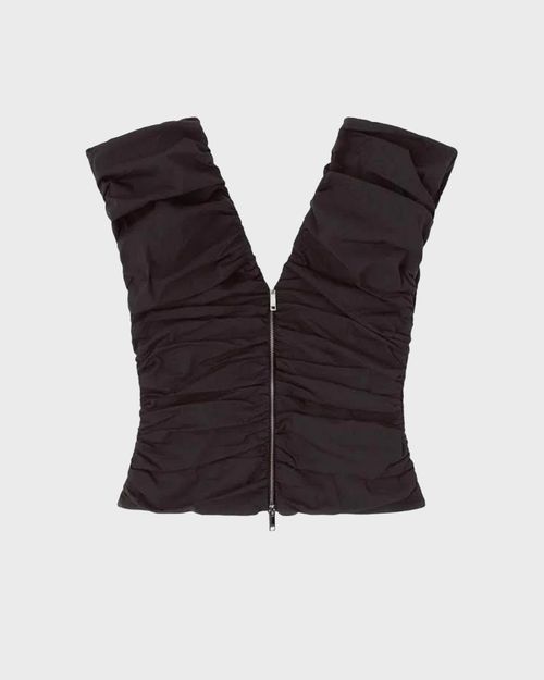 Ganni Top Stretch Cotton Ruched Black