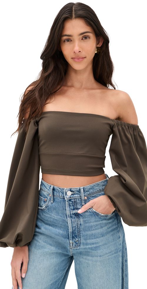 Off-Shoulder Puff Sleeve Top Turkish Coffee