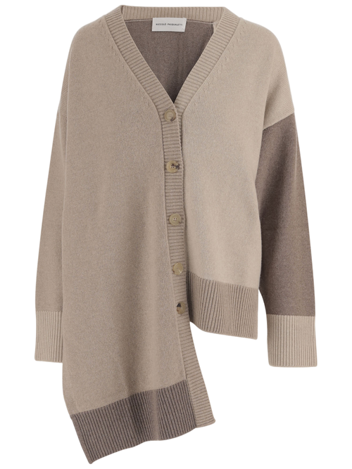 Asymmetrical Hem Wool And Cashmere Cardigan With Color-Block Design