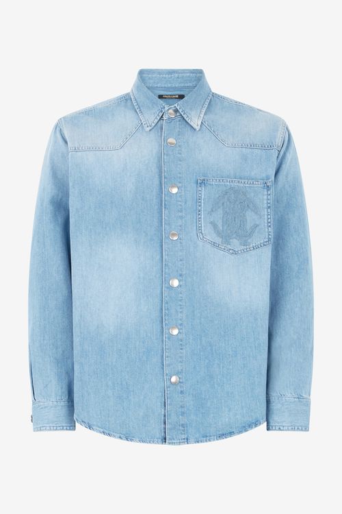 Denim Shirt With Mirror Snake Monogram