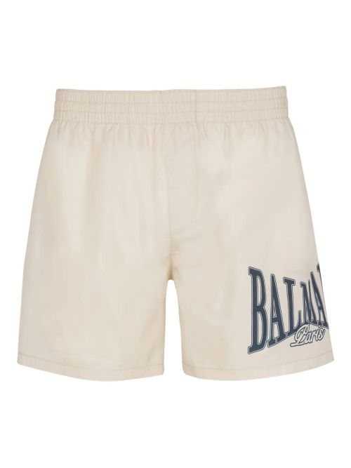Graphic Print Swim Shorts — Beige
