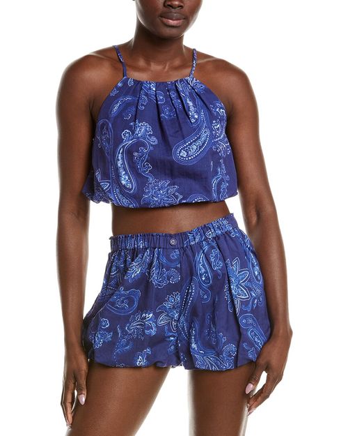 Linen-Blend Bubble Top