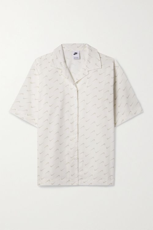 Everyday Modern Printed Stretch Cotton-blend Poplin Shirt - Off-white