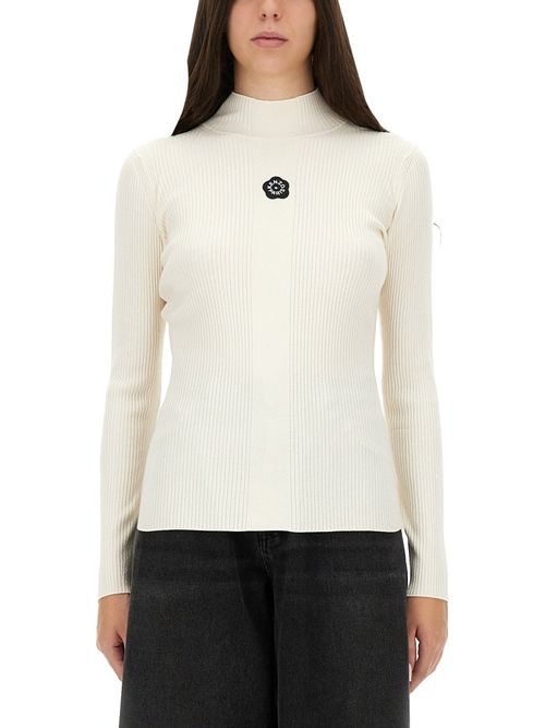 'Boke Flower 2.0' Embroidered Long Sleeve Rib Top