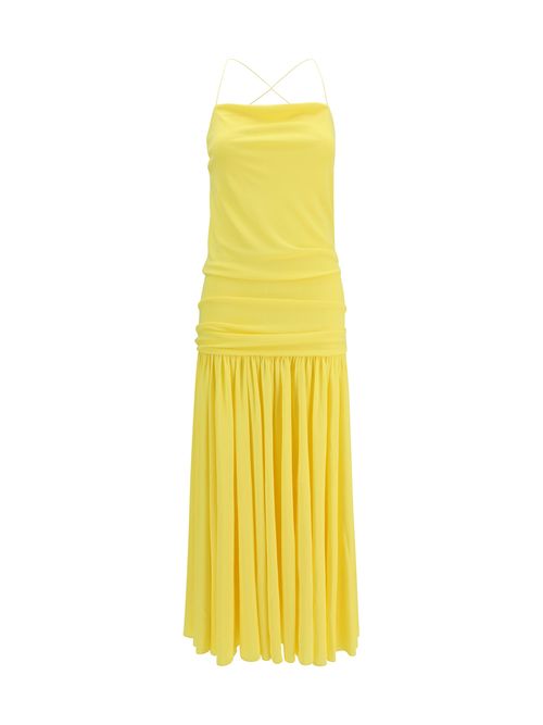 Pleated Midi Dress — Yellow