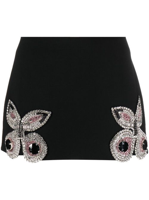 Butterfly-appliqué embellished miniskirt - Black