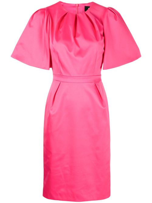 Satin-finish flounce-sleeve dress - Pink