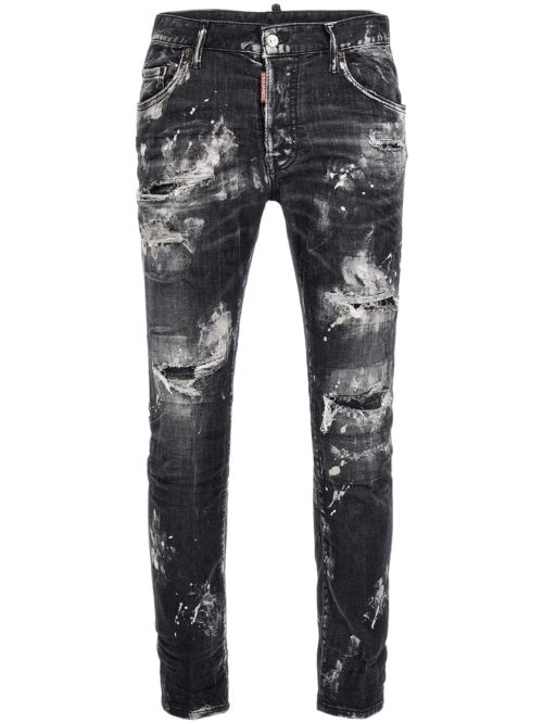 Dsquared2 Bold Distressed Paint Splatter Black Jeans - Black