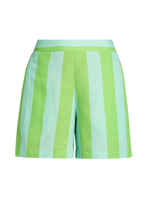Women's Ammama Summer Linen-Cotton Shorts - Aqua And Green Stripes