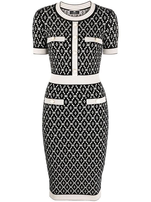 Monogram diamond-print knitted dress - Black