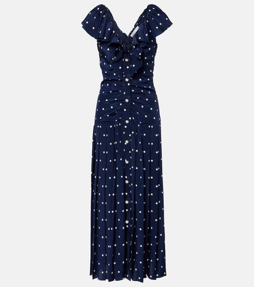 Polka-dot ruffled silk midi dress