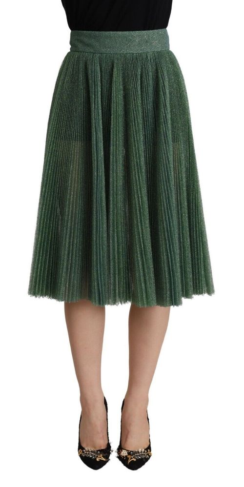 Pleated Metallic Skirt — Green