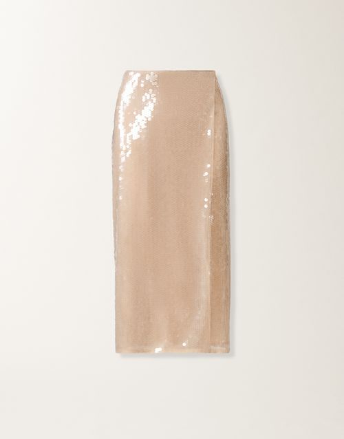 Pencil skirt with water-effect sequins, nude