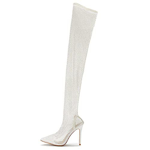 strapless open back dress Trendy Chic Sequined Cloth Glitter Silver Kneehigh Boots Gothic Punk Chunky  High Heels Thick Platform Long Boot Women Party Shoe main image 1