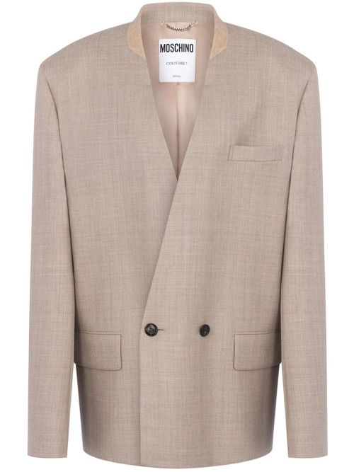 Collarless double-breasted blazer - Neutrals