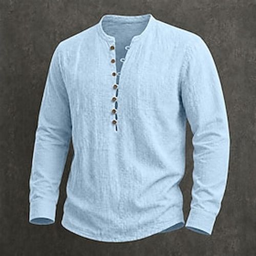 Men Linen Shirt Popover Shirt Summer Shirt Casual Shirt Plain Casual Daily White Black Navy Blue Sky Blue Long Sleeve Stand Collar Summer Spring Clothing Appar