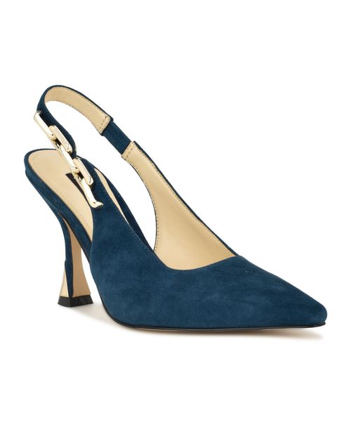 Women's Veroni Stiletto Slingback Dress Pumps - Dark Teal Blue Suede