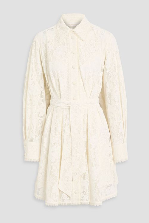 Belted corded lace mini dress - White - 0