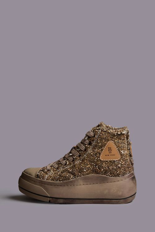 R13 Kurt High Top Sneaker - Light Brown Tweed