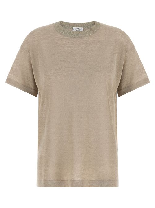 Linen-Viscose Crewneck Sweater — Beige