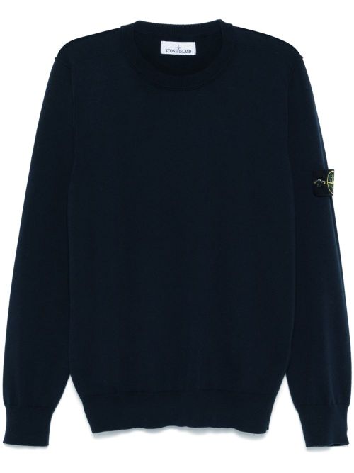 Ribbed Neckline Sweater with Badge - Size M