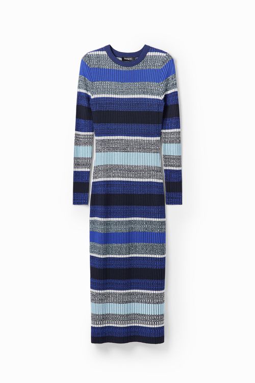 Stripy ribbed midi dress