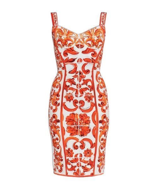 Majolica-print charmeuse short dress