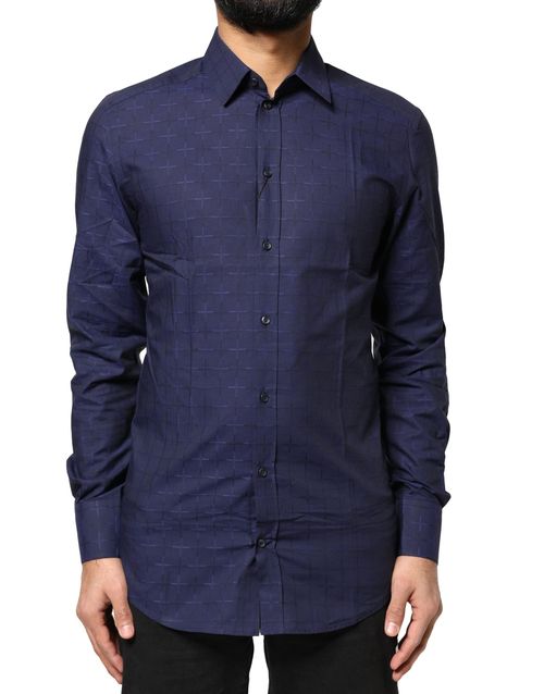 Check Cotton Shirt — Navy