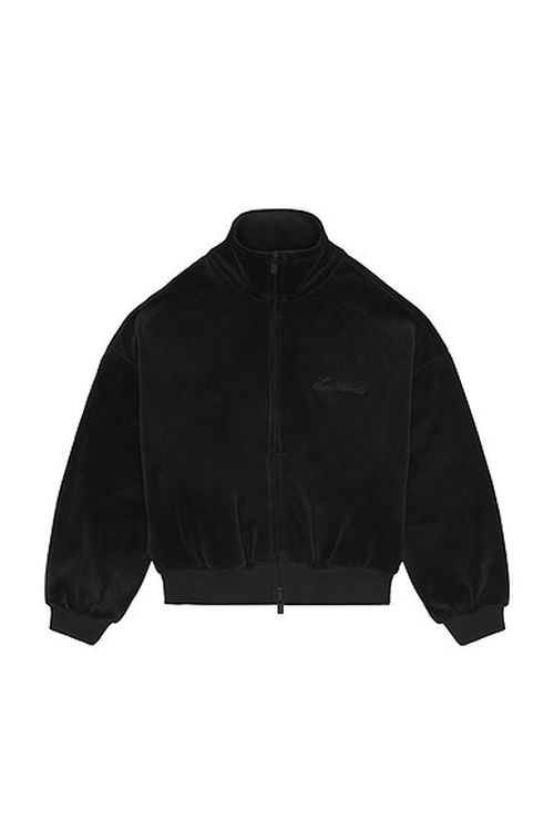 Fear of God ESSENTIALS Kids Classic Fit Track Jacket in Vintage Black - Black. 2/3 also /5