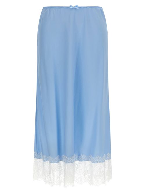 Silk Twill with Lace Hem Skirt — Blue