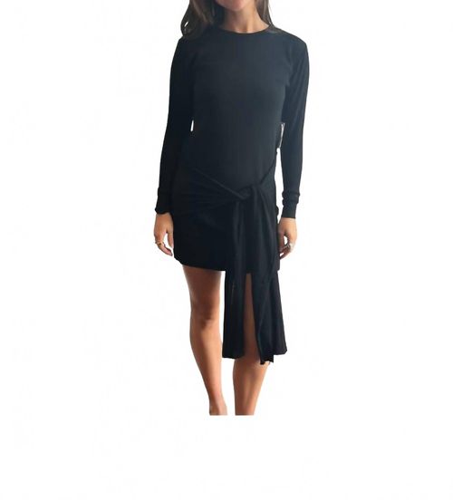 Nomia Sheer Sleeve Draped Front Dress In Black