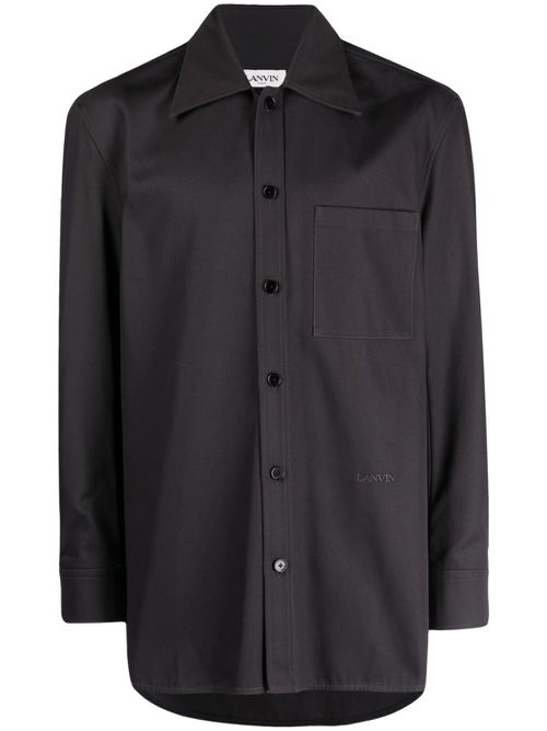 Logo-embroidered cotton shirt - Grey