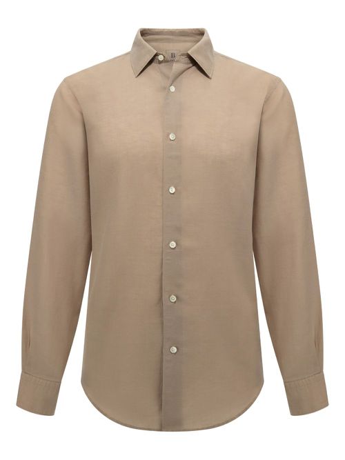 Boggi Milano Regular Fit Tencel Linen Shirt - Neutrals