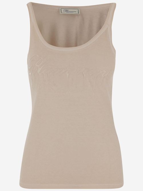 Cast-Effect Logo Cotton Tank Top — Beige