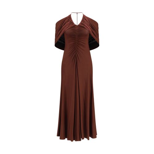 Draped Jersey Halter Dress — Brown