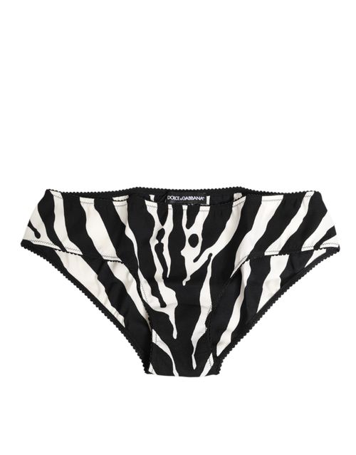 Zebra-Print Silk Slip Briefs — Black
