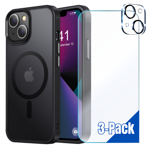 Bundle Compatible with iPhone 15 - [Magnetic] Translucent Matte Case, 1 Screen Protector & 1 Camera Lens Protector