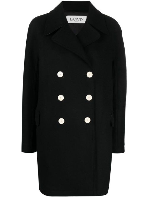 Double-breasted wool coat - Black