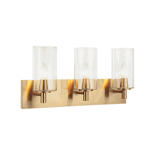 Aged Gold Brass Three Light Wall Sconce from the Candela Collection
