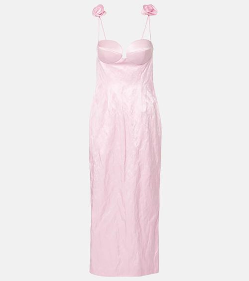Floral-appliqué cotton-blend bustier dress
