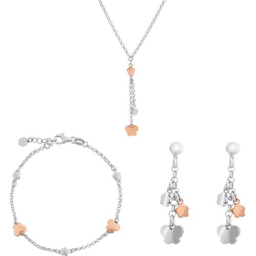 Orphelia 'Lorelei' WoMens 925 Sterling Silver Set: Chain + Bracelet + Earrings - Silver/Rose SET-7386 - Silver & Rose Gold - One Size