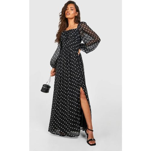 Boohoo Women's Chiffon Polka Dot Milkmaid Midaxi Dress in Black