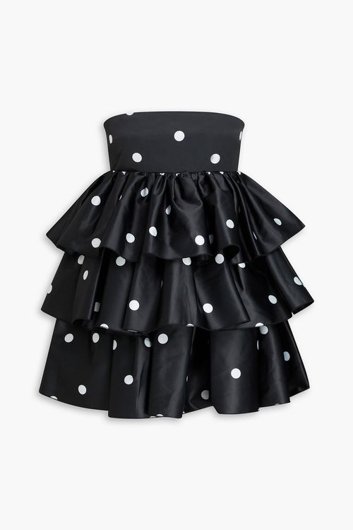 Strapless tiered polka-dot sateen mini dress - Black - DE 42