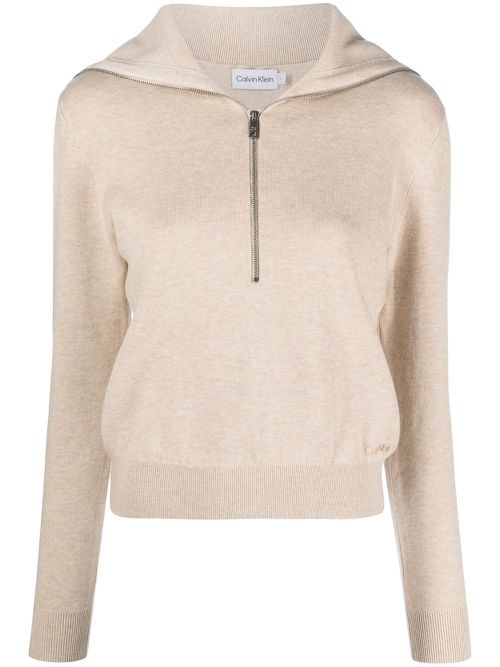 Zip-front logo-embroidered jumper - Neutrals