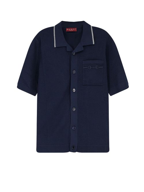 Viscose Blend Polo Shirt With Front Horsebit Embroidery