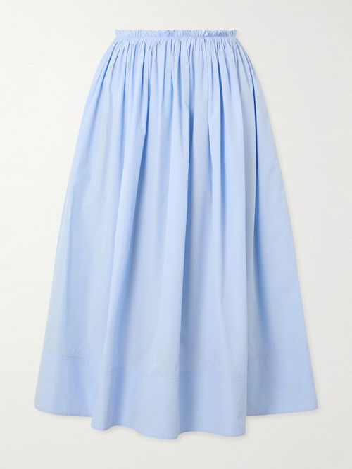 Shiva Gathered Cotton-poplin Maxi Skirt - Sky blue