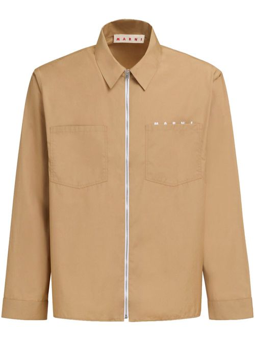 Logo-print cotton shirt jacket - Neutrals